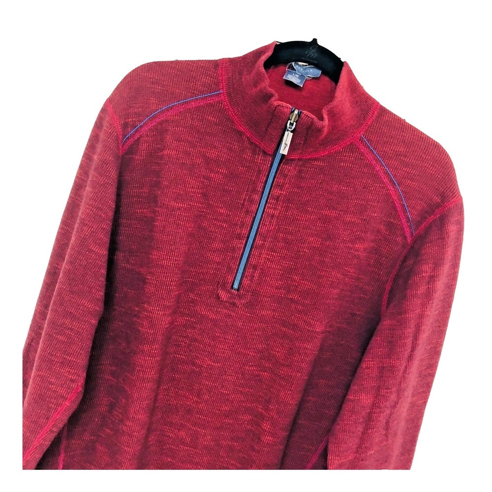Tommy Bahama 1/4 Zip Pullover Sweater Mens L Burgundy Textured Reverse Preppy